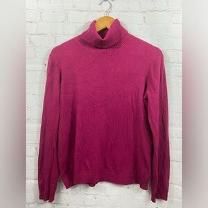 Petite Sophisticated Thin Knit Turtleneck Top Womens Size Large Berry Pink